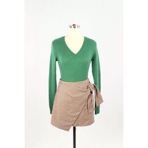 HBC HUDSON'S BAY Green 100% Cashmere Knit V-Neck Sweater Bodysuit, Size XS